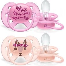 זוג מוצצי סיליקון לבנות 6-18 חודשים Avent Ultra Soft - עיצוב פרחים