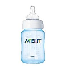 בקבוק האכלה קלאסיק כחול ללא בספינול 260 מ"ל +Avent 1M אוונט לבן בלבד