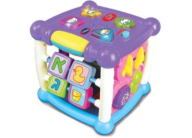 קוביית לימוד ופעילות מנגנת ומאירה בעברית - סגול Vtech