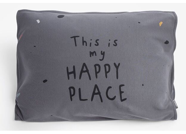 ציפה לכרית 100% כותנה Happy Place - אפור צרקול מיננה