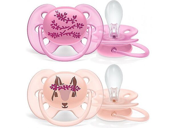 זוג מוצצי סיליקון לבנות 6-18 חודשים Avent Ultra Soft - עיצוב פרחים