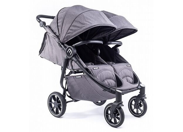 עגלת תאומים צרה בייבי מונסטרס Easy Twin 4 עם מדרך רגלים מכוונן (בד בסיס אפור) Baby Monsters