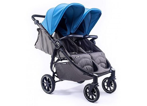 עגלת תאומים צרה בייבי מונסטרס Easy Twin 4 עם מדרך רגלים מכוונן (בד בסיס אפור) Baby Monsters