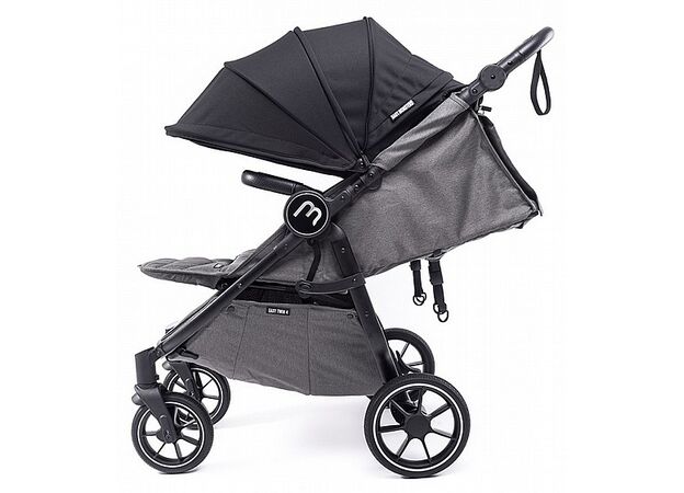 עגלת תאומים צרה בייבי מונסטרס Easy Twin 4 עם מדרך רגלים מכוונן (בד בסיס אפור) Baby Monsters