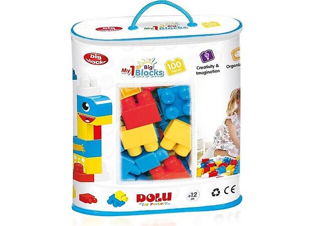 שק רב פעמי עם 100 לבני בניה גדולות וצבעוניות Dolu Toys