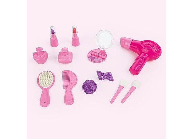 סט שולחן איפור עם שרפרף, מראה ו 15 אביזרי משחק Dolu Toys